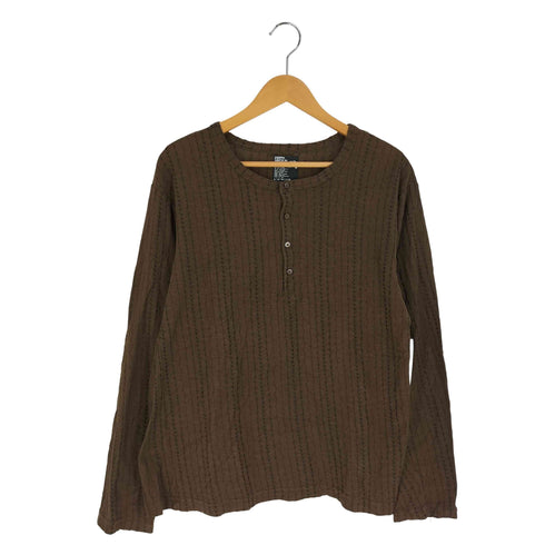ピーピーエフエム PPFM ストライプ ヘンリーネック ロングスリーブTシャツ メンズ JPN:M