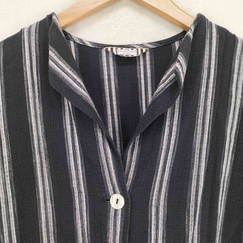 HENRI BENDEL ストライプリネンシャツジャケット 貝ボタン import レディース