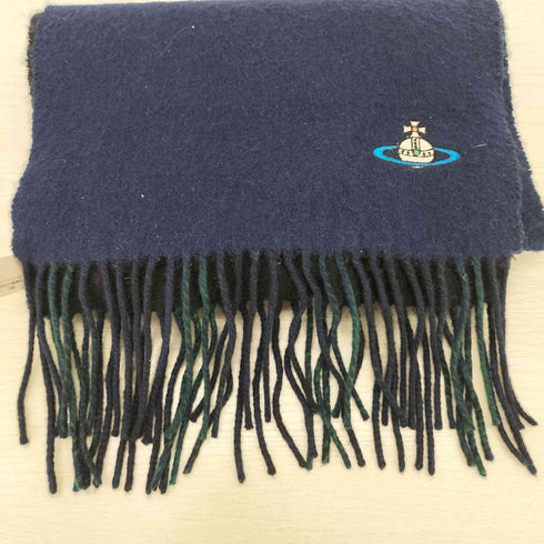 ヴィヴィアンウエストウッド Vivienne Westwood カシミア100 オーブ刺繍 フリンジマフラー メンズ