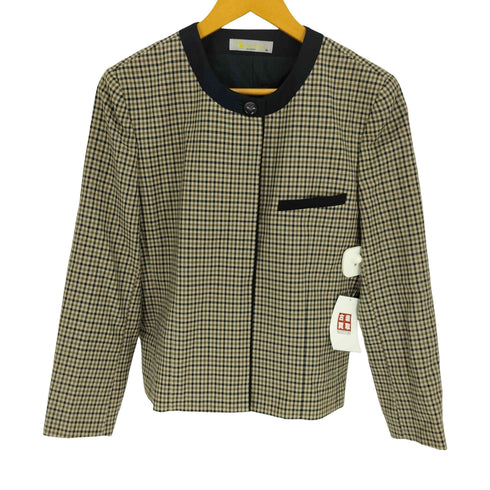 アクアスキュータム AQUASCUTUM 5B ガンクラブチェック ノーカラー 比翼 ジャケット レディース