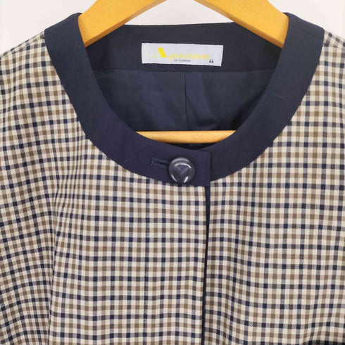 アクアスキュータム AQUASCUTUM 5B ガンクラブチェック ノーカラー 比翼 ジャケット レディース
