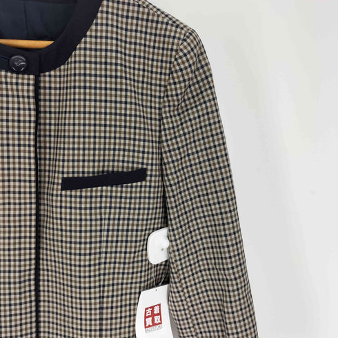 アクアスキュータム AQUASCUTUM 5B ガンクラブチェック ノーカラー 比翼 ジャケット レディース