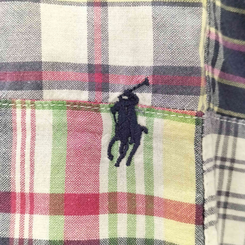 ラルフローレン RALPH LAUREN BLAKE スモールポニー刺繍チェック柄パッチワークシャツ メンズ JPN:L