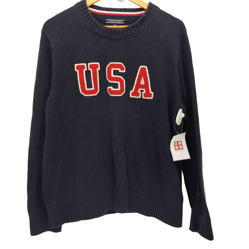 トミーヒルフィガー TOMMY HILFIGER USA ワッペン クルーネックコットンニット メンズ import:XL