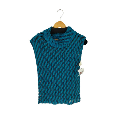 ミー イッセイミヤケ me ISSEY MIYAKE リブ編みデザイン ノースリーブメッシュカットソー レディース