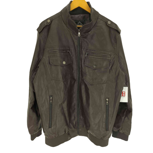 outdoor jacket フェイクレザー マルチポケット スタンドネック ジャケット メンズ JPN:XL