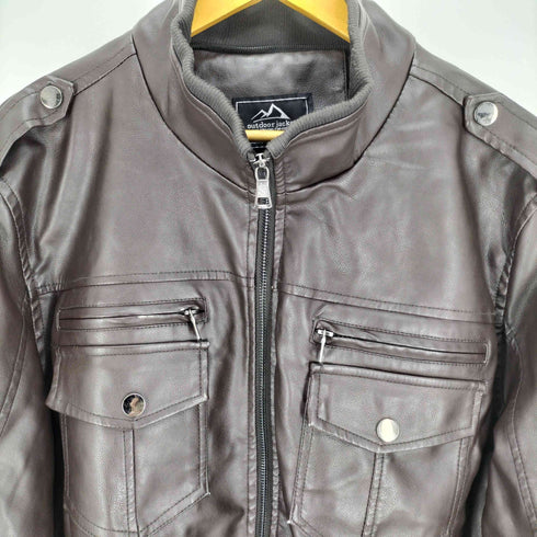 outdoor jacket フェイクレザー マルチポケット スタンドネック ジャケット メンズ JPN:XL