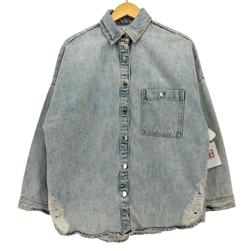 ザラ ZARA RIPPED OVERSIZED OVERSHIRT オーバーサイズ デニム シャツ ジャケット レディース import:M