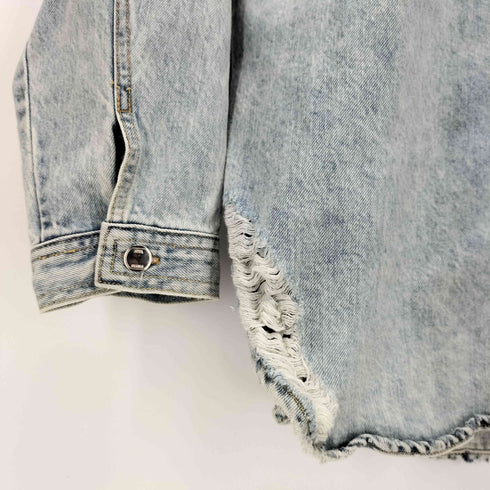 ザラ ZARA RIPPED OVERSIZED OVERSHIRT オーバーサイズ デニム シャツ ジャケット レディース import:M