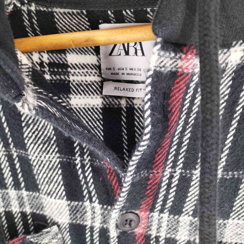ザラ ZARA RELAXED FIT タータンチェック フーデッド フランネル シャツ パーカー メンズ import:S