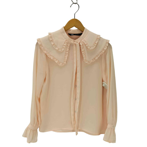 ザラ ZARA ダブルフリル衿 リボンブラウス レディース