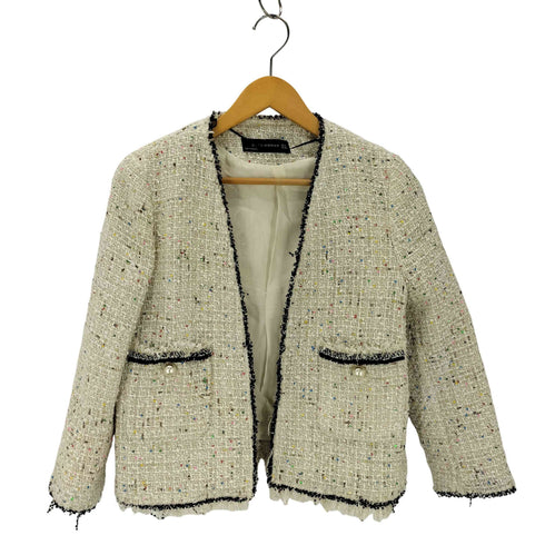 ザラ ZARA ツイード ノーカラージャケット レディース import:M