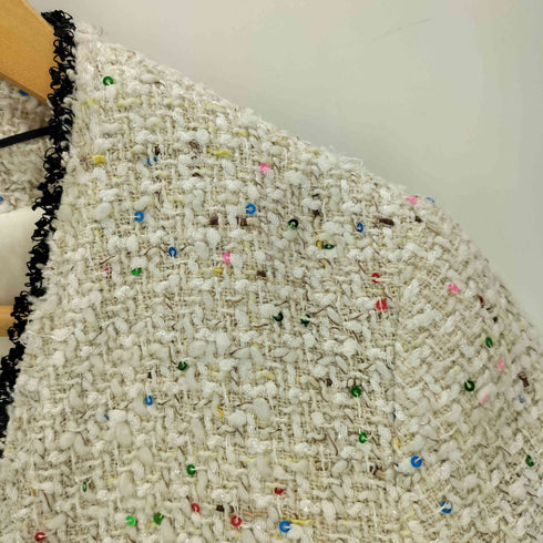 ザラ ZARA ツイード ノーカラージャケット レディース import:M