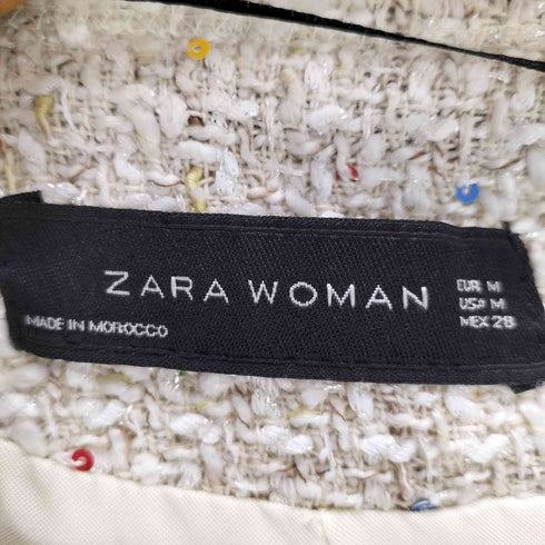 ザラ ZARA ツイード ノーカラージャケット レディース import:M