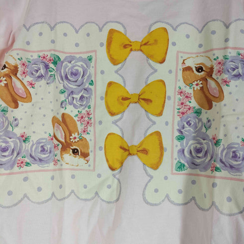 emily temple cute ウサギ リボン 花柄 プリント 半袖Tシャツ レディース JPN:M