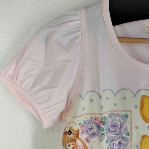 emily temple cute ウサギ リボン 花柄 プリント 半袖Tシャツ レディース JPN:M