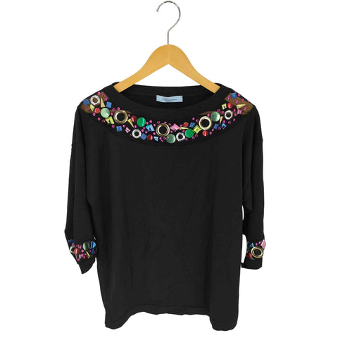 Blumarine Anna Molinari イタリア製 ビジュー装飾 メッシュ切替 カットソー レディース