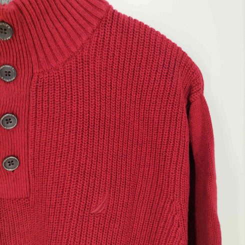 ノーティカ NAUTICA ロゴ刺繍 ハーフボタン モックネック コットン リブニット メンズ import:L