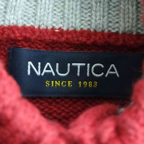 ノーティカ NAUTICA ロゴ刺繍 ハーフボタン モックネック コットン リブニット メンズ import:L