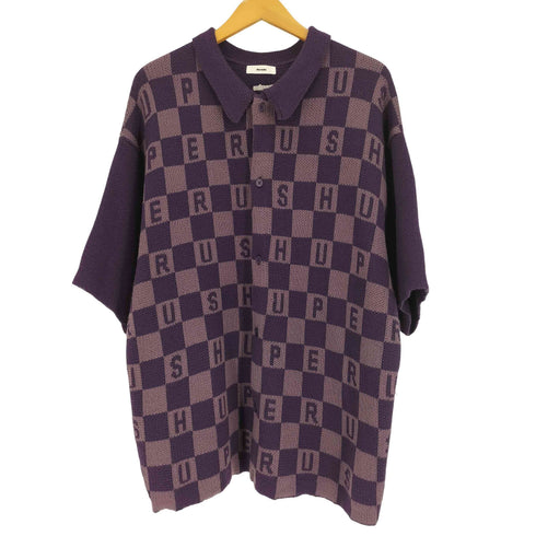 ペルーシュ Perushu ユーズド ライク アソート ニット シャツ ロゴ チェック S/S カーディガン メンズ JPN:L