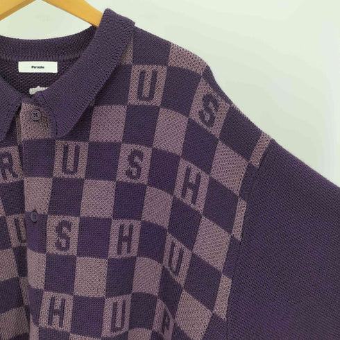 ペルーシュ Perushu ユーズド ライク アソート ニット シャツ ロゴ チェック S/S カーディガン メンズ JPN:L
