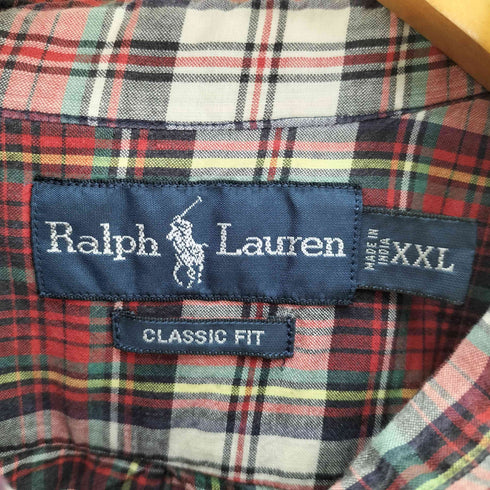 ラルフローレン RALPH LAUREN CLASSIC FIT ポニー刺繍 チェック ボタンダウン S/S シャツ ビッグサイズ メンズ import:XXL