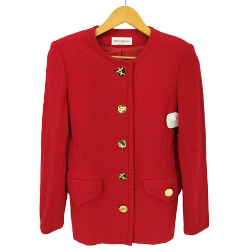 イヴサンローラン Yves Saint Laurent ノーカラーニットテーラドジャケット 金ボタン レディース JPN:M