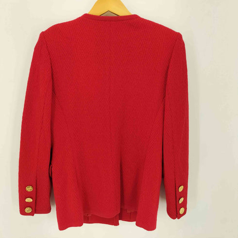イヴサンローラン Yves Saint Laurent ノーカラーニットテーラドジャケット 金ボタン レディース JPN:M