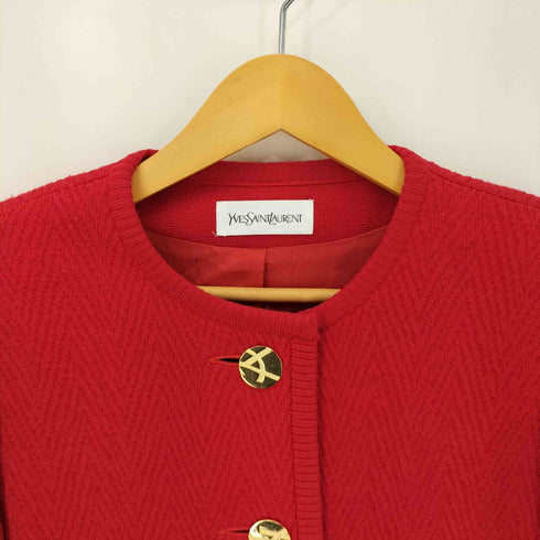 イヴサンローラン Yves Saint Laurent ノーカラーニットテーラドジャケット 金ボタン レディース JPN:M