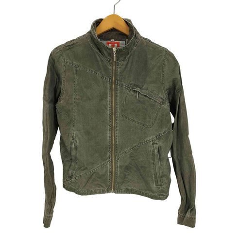 yaya シルク混 ケミカルウォッシュ ステッチ デザイン ジップアップ ジャケット Y2K レディース import:S