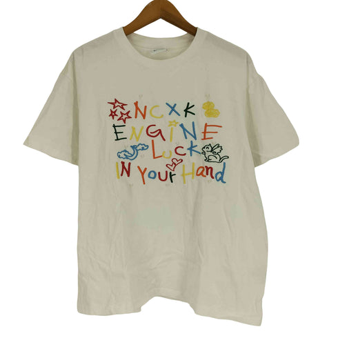 NCXK ENGINE マルチカラー ロゴ 刺繍 パール 装飾 クルーネック Tシャツ 韓国 レディース import:L