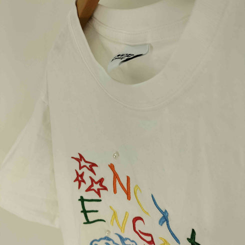 NCXK ENGINE マルチカラー ロゴ 刺繍 パール 装飾 クルーネック Tシャツ 韓国 レディース import:L