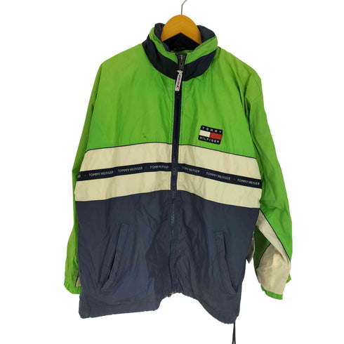トミーヒルフィガー TOMMY HILFIGER 80-90S フラッグタグ ロゴ 国旗ワッペン バック 刺繍 ドローコード ジップアップ ナイロンジャケット メンズ import:M