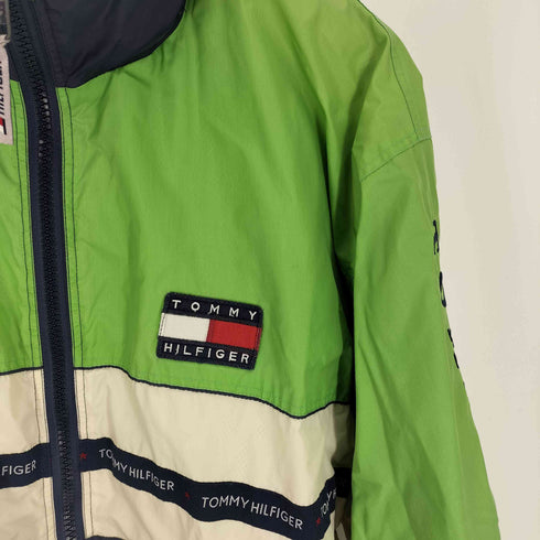トミーヒルフィガー TOMMY HILFIGER 80-90S フラッグタグ ロゴ 国旗ワッペン バック 刺繍 ドローコード ジップアップ ナイロンジャケット メンズ import:M