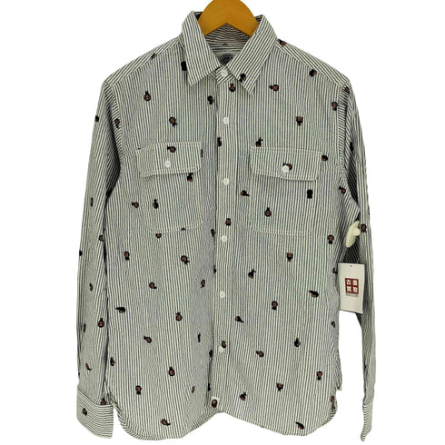 アベイシングエイプ A BATHING APE MILO マイロ マルチ ストライプ フラップポケット ワーク L/S シャツ 猫目ボタン メンズ JPN:L