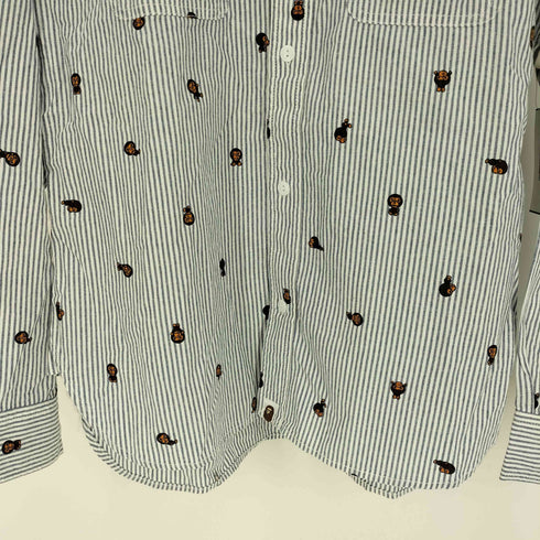 アベイシングエイプ A BATHING APE MILO マイロ マルチ ストライプ フラップポケット ワーク L/S シャツ 猫目ボタン メンズ JPN:L