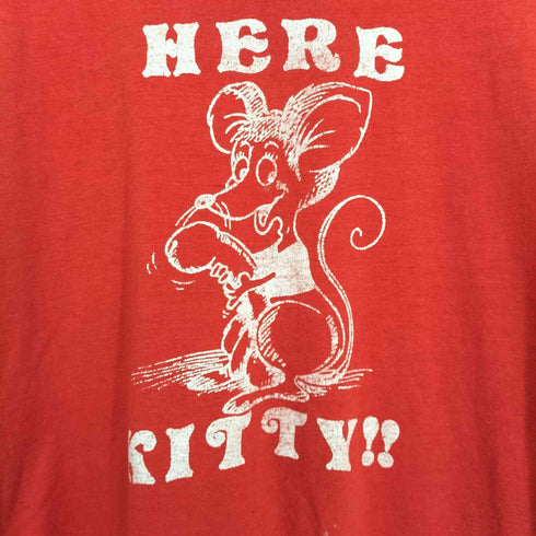 袖裾シングル HERE KITTY フロントプリントクルーネックTシャツ メンズ