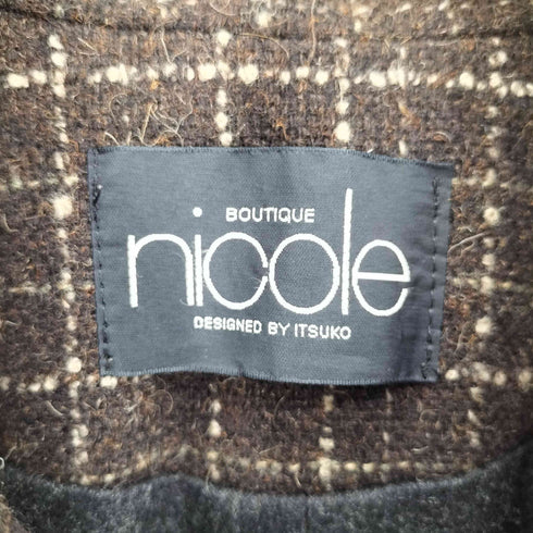 ニコル NICOLE ウール混 比翼ボタン チェック ステンカラーコート レディース