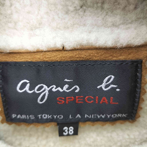 アニエスベー agnes b. フランス製 羊革 シープレザー 裏地ボア シングル ライダースジャケット レディース FR:38
