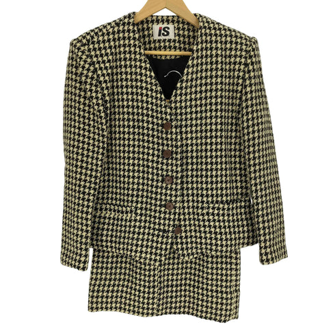 アイエスイッセイミヤケ I.S. ISSEY MIYAKE 80S ウール ツイード 千鳥格子 ノーカラー ジャケット スカート セットアップ レディース 7