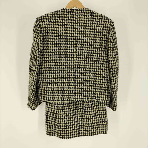 アイエスイッセイミヤケ I.S. ISSEY MIYAKE 80S ウール ツイード 千鳥格子 ノーカラー ジャケット スカート セットアップ レディース 7