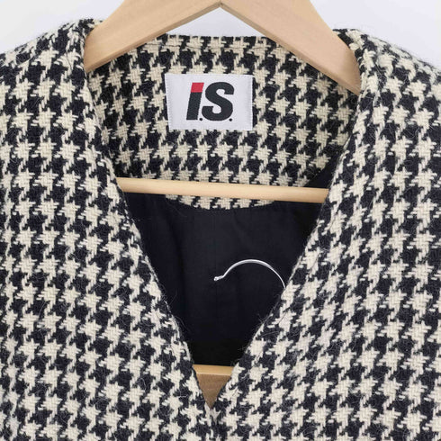 アイエスイッセイミヤケ I.S. ISSEY MIYAKE 80S ウール ツイード 千鳥格子 ノーカラー ジャケット スカート セットアップ レディース 7