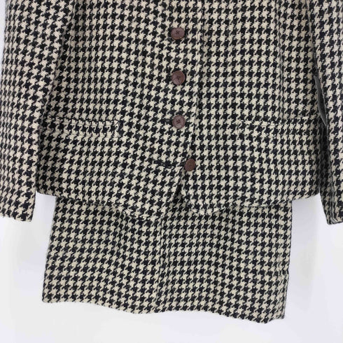 アイエスイッセイミヤケ I.S. ISSEY MIYAKE 80S ウール ツイード 千鳥格子 ノーカラー ジャケット スカート セットアップ レディース 7