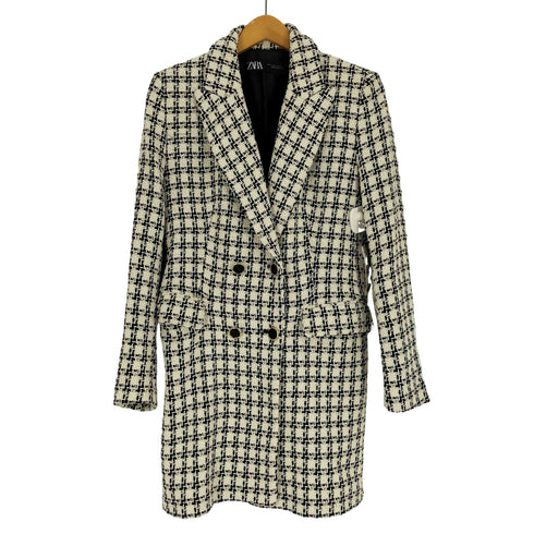 ザラ ZARA ループ ツイード ダブルブレスト チェスターコート レディース import:L