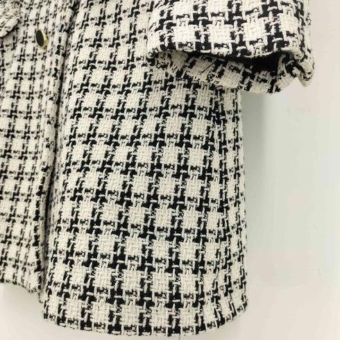 ザラ ZARA ループ ツイード ダブルブレスト チェスターコート レディース import:L