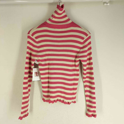 Emily Temple cute タートルネック レースデザイン ボーダーニット レディース M