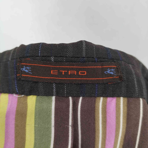 エトロ ETRO MADE IN ITALY 裏地シルク100 ウールストライプテーラードジャケットセットアップ メンズ 48