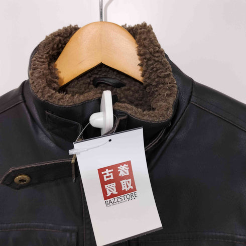 hawke&co PVCレザー ジップアップジャケット 裏ボア レディース