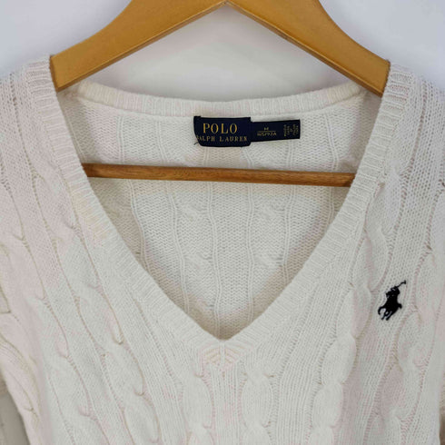 ポロラルフローレン POLO RALPH LAUREN ポニー刺繍 カシミヤ混 ウール Vネック ケーブルニット レディース import:M