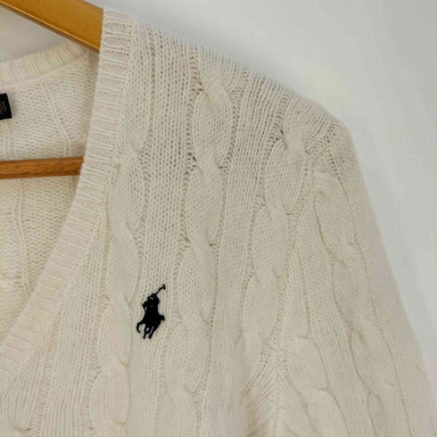 ポロラルフローレン POLO RALPH LAUREN ポニー刺繍 カシミヤ混 ウール Vネック ケーブルニット レディース import:M